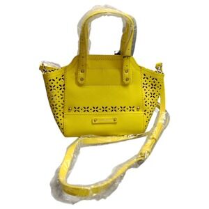 B. Makowsky Perforated Saffiano Mini Tessa Tote Bag Women Yellow Crossbody Strap